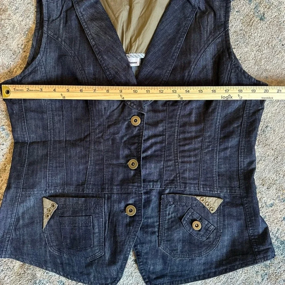 Vintage Y2K Dark Wash Denim Vest Utility Pockets Blue Womens Size 12 NWT